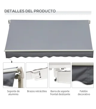 Toldo Manual Retráctil 3x2,5 cm Toldo para Balcón con Manivela de Metal Impermeable y Anti-UV Toldo Enrollable de Exterior para