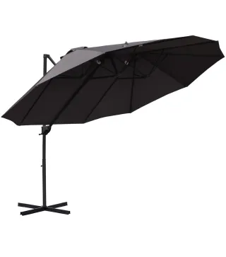 Sombrilla Doble de 270x445x260 cm Parasol Grande Inclinable con Manivela para Abrir y Cerrar Fácil Color Gris