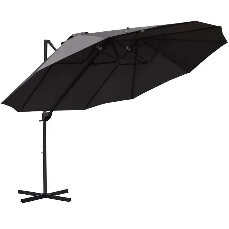 Sombrilla Doble de 270x445x260 cm Parasol Grande Inclinable con Manivela para Abrir y Cerrar Fácil Color Gris