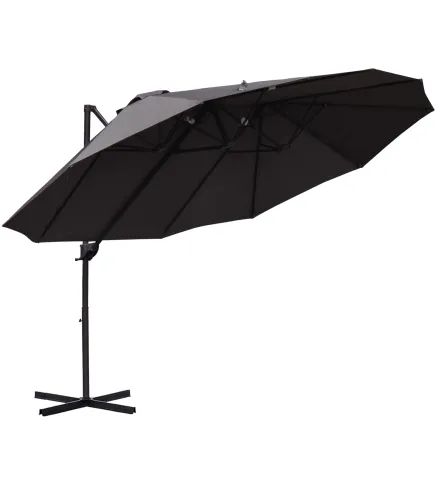 Sombrilla Doble de 270x445x260 cm Parasol Grande Inclinable con Manivela para Abrir y Cerrar Fácil Color Gris