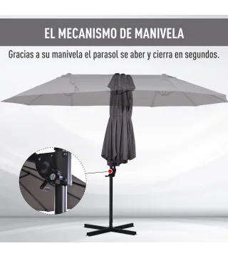 Sombrilla Doble de 270x445x260 cm Parasol Grande Inclinable con Manivela para Abrir y Cerrar Fácil Color Gris