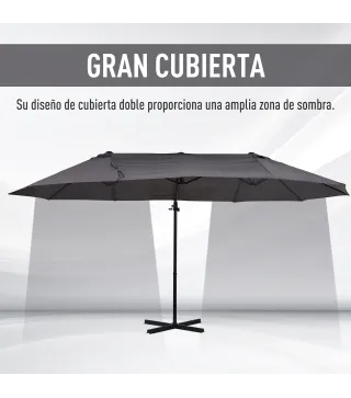 Sombrilla Doble de 270x445x260 cm Parasol Grande Inclinable con Manivela para Abrir y Cerrar Fácil Color Gris