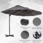 Sombrilla Doble de 270x445x260 cm Parasol Grande Inclinable con Manivela para Abrir y Cerrar Fácil Color Gris