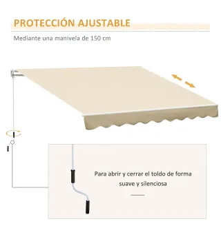 Toldo de Pared con Brazo Articulado y Manivela Marco Resistente de Aluminio y Cubierta de Poliéster 295x245 cm Beige