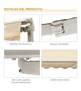 Toldo de Pared con Brazo Articulado y Manivela Marco Resistente de Aluminio y Cubierta de Poliéster 295x245 cm Beige