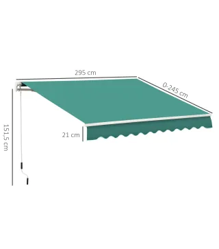 Toldo de Pared con Brazo Articulado y Manivela Marco Resistente de Aluminio y Cubierta de Poliéster 295x245 cm Verde