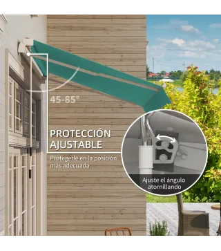 Toldo de Pared con Brazo Articulado y Manivela Marco Resistente de Aluminio y Cubierta de Poliéster 295x245 cm Verde