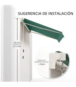Toldo de Pared con Brazo Articulado y Manivela Marco Resistente de Aluminio y Cubierta de Poliéster 295x245 cm Verde