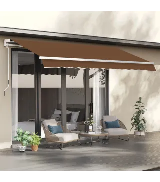 Toldo de Pared con Brazo Articulado y Manivela Marco Resistente de Aluminio y Cubierta de Poliéster 295x245 cm Café