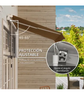 Toldo de Pared con Brazo Articulado y Manivela Marco Resistente de Aluminio y Cubierta de Poliéster 295x245 cm Café