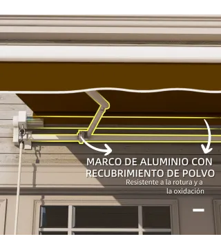 Toldo de Pared con Brazo Articulado y Manivela Marco Resistente de Aluminio y Cubierta de Poliéster 295x245 cm Café