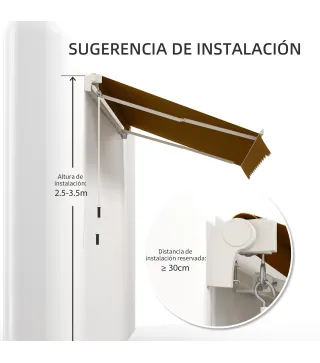 Toldo de Pared con Brazo Articulado y Manivela Marco Resistente de Aluminio y Cubierta de Poliéster 295x245 cm Café
