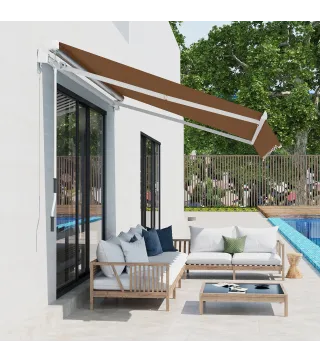 Toldo de Pared con Brazo Articulado y Manivela Marco Resistente de Aluminio y Cubierta de Poliéster 295x245 cm Café