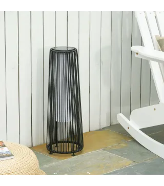 Linterna de Jardín de Ratán Sintético Farola Solar Exterior con Luces LED Encendido y Apagado Automático Impermeable para Terraz