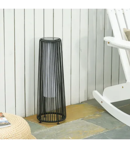 Linterna de Jardín de Ratán Sintético Farola Solar Exterior con Luces LED Encendido y Apagado Automático Impermeable para Terraz