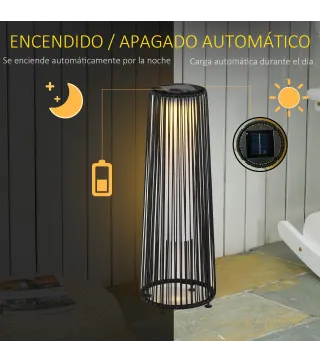 Lámpara de Pie de Mimbre Ratán de Energía Solar con LED 0,8 W Interruptor de Control de Luz Automático Decoración para Exterior