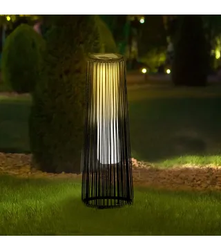 Lámpara de Pie de Mimbre Ratán de Energía Solar con LED 0,8 W Interruptor de Control de Luz Automático Decoración para Exterior