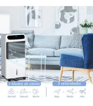 Climatizador 4 en 1 con Control Remoto 3 Modos 3 Velocidades Temporizador y Pantalla Táctil 38x35x81 cm Blanco