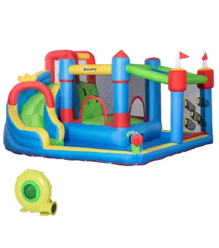 Castillo Inflable Infantil con Tobogán Cama de Salto Piscina Muro de Escalada Inflador 390x300x197 cm Multicolor
