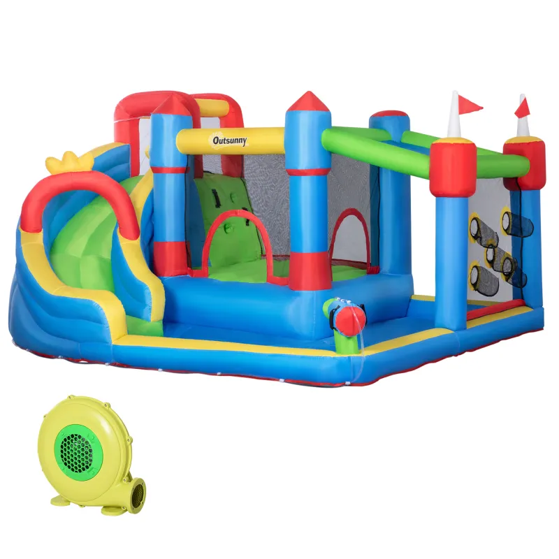 Castillo Inflable Infantil con Tobogán Cama de Salto Piscina Muro de Escalada Inflador 390x300x197 cm Multicolor