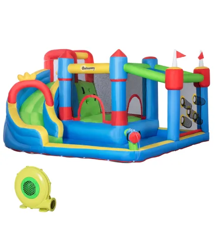Castillo Inflable Infantil con Tobogán Cama de Salto Piscina Muro de Escalada Inflador 390x300x197 cm Multicolor
