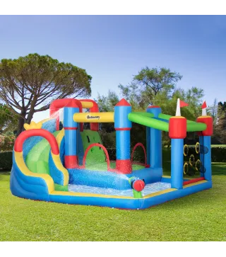 Castillo Inflable Infantil con Tobogán Cama de Salto Piscina Muro de Escalada Inflador 390x300x197 cm Multicolor