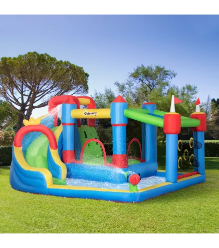 Castillo Inflable Infantil con Tobogán Cama de Salto Piscina Muro de Escalada Inflador 390x300x197 cm Multicolor