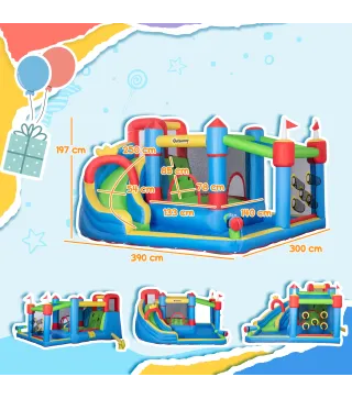Castillo Inflable Infantil con Tobogán Cama de Salto Piscina Muro de Escalada Inflador 390x300x197 cm Multicolor