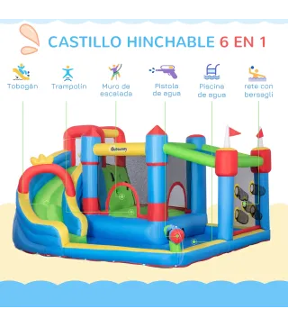 Castillo Inflable Infantil con Tobogán Cama de Salto Piscina Muro de Escalada Inflador 390x300x197 cm Multicolor