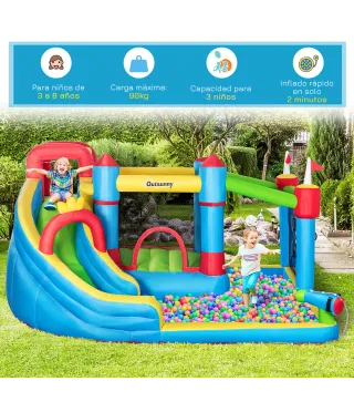 Castillo Inflable Infantil con Tobogán Cama de Salto Piscina Muro de Escalada Inflador 390x300x197 cm Multicolor