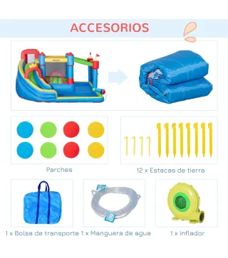 Castillo Inflable Infantil con Tobogán Cama de Salto Piscina Muro de Escalada Inflador 390x300x197 cm Multicolor