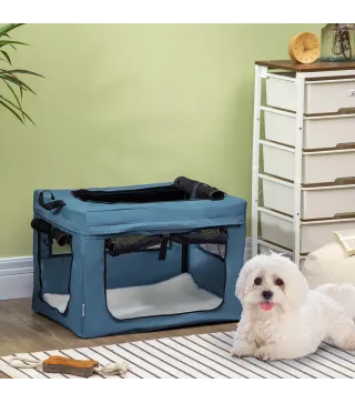 Transportín para Perros y Gatos Bolsa para Mascotas Transportador para Perros 60x42x42cm Azul