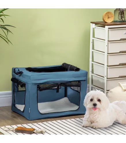 Transportín para Perros y Gatos Bolsa para Mascotas Transportador para Perros 60x42x42cm Azul