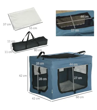 Transportín para Perros y Gatos Bolsa para Mascotas Transportador para Perros 60x42x42cm Azul