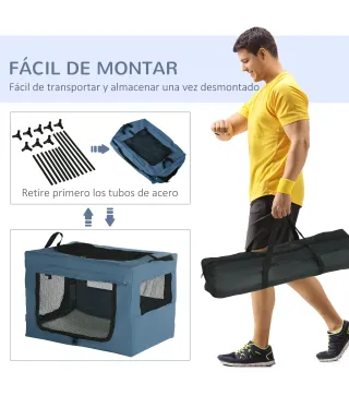 Transportín para Perros y Gatos Bolsa para Mascotas Transportador para Perros 60x42x42cm Azul