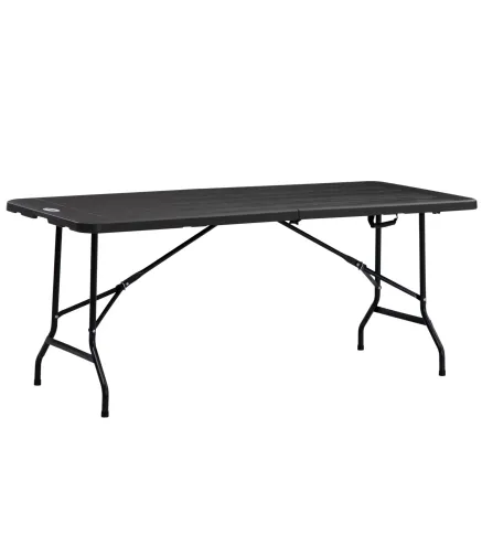 Mesa Plegable de Jardín Rectangular Portátil para 6 Personas de Acero y HDPE 180x75,5x73 cm Gris Oscuro