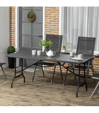 Mesa Plegable de Jardín Rectangular Portátil para 6 Personas de Acero y HDPE 180x75,5x73 cm Gris Oscuro