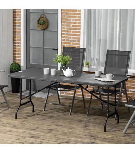 Mesa Plegable de Jardín Rectangular Portátil para 6 Personas de Acero y HDPE 180x75,5x73 cm Gris Oscuro