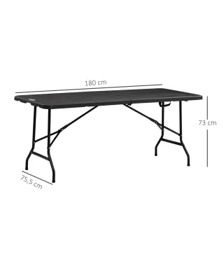 Mesa Plegable de Jardín Rectangular Portátil para 6 Personas de Acero y HDPE 180x75,5x73 cm Gris Oscuro