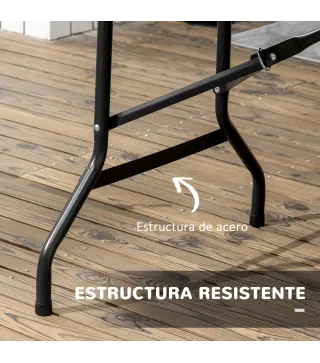 Mesa Plegable de Jardín Rectangular Portátil para 6 Personas de Acero y HDPE 180x75,5x73 cm Gris Oscuro