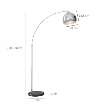 Lámpara de Pie en Forma Arco Moderna Portalámpara E27 40 W con Interruptor de Pie 110-115x30x170-180 cm Plata y Negro