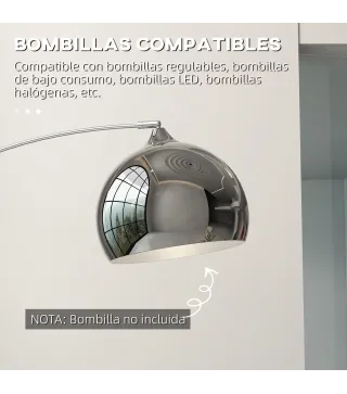 Lámpara de Pie en Forma Arco Moderna Portalámpara E27 40 W con Interruptor de Pie 110-115x30x170-180 cm Plata y Negro