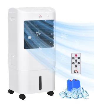 Enfriador de Aire con 3 Velocidades Temporizador 7,5h Tanque de Agua 15L Apto para 15-20 ㎡ 37x32x78 cm Blanco