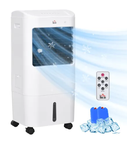 Enfriador de Aire con 3 Velocidades Temporizador 7,5h Tanque de Agua 15L Apto para 15-20 ㎡ 37x32x78 cm Blanco