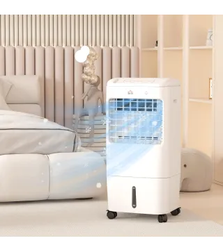 Enfriador de Aire con 3 Velocidades Temporizador 7,5h Tanque de Agua 15L Apto para 15-20 ㎡ 37x32x78 cm Blanco