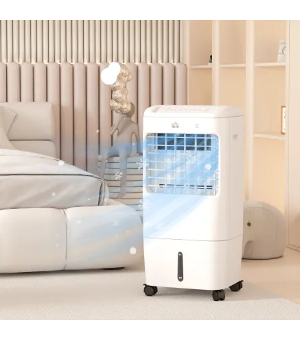 Enfriador de Aire con 3 Velocidades Temporizador 7,5h Tanque de Agua 15L Apto para 15-20 ㎡ 37x32x78 cm Blanco