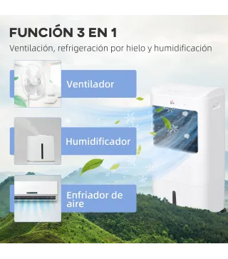 Enfriador de Aire con 3 Velocidades Temporizador 7,5h Tanque de Agua 15L Apto para 15-20 ㎡ 37x32x78 cm Blanco