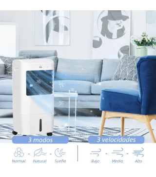 Enfriador de Aire con 3 Velocidades Temporizador 7,5h Tanque de Agua 15L Apto para 15-20 ㎡ 37x32x78 cm Blanco