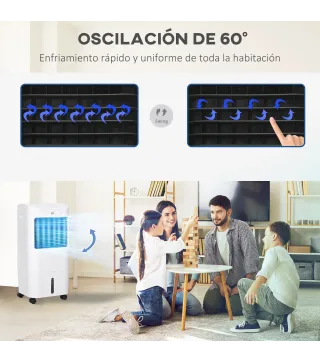 Enfriador de Aire con 3 Velocidades Temporizador 7,5h Tanque de Agua 15L Apto para 15-20 ㎡ 37x32x78 cm Blanco