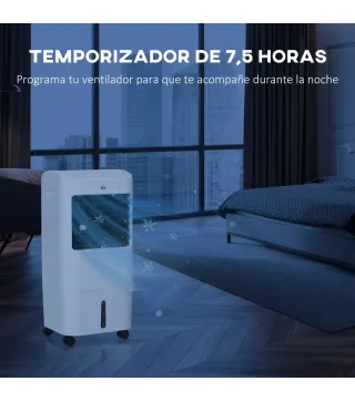 Enfriador de Aire con 3 Velocidades Temporizador 7,5h Tanque de Agua 15L Apto para 15-20 ㎡ 37x32x78 cm Blanco